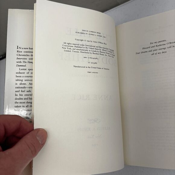 Anne Rice The Tale of the Body Thief 1st Edition/1st Printing Hardcover 1992 FPT - Picture 4 of 6